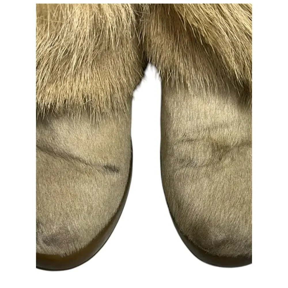 Tecnica Vintage 1973 Sz 7.5 Tan Skandia Pony Hair Fur Trim Mid Calf Winter Boots